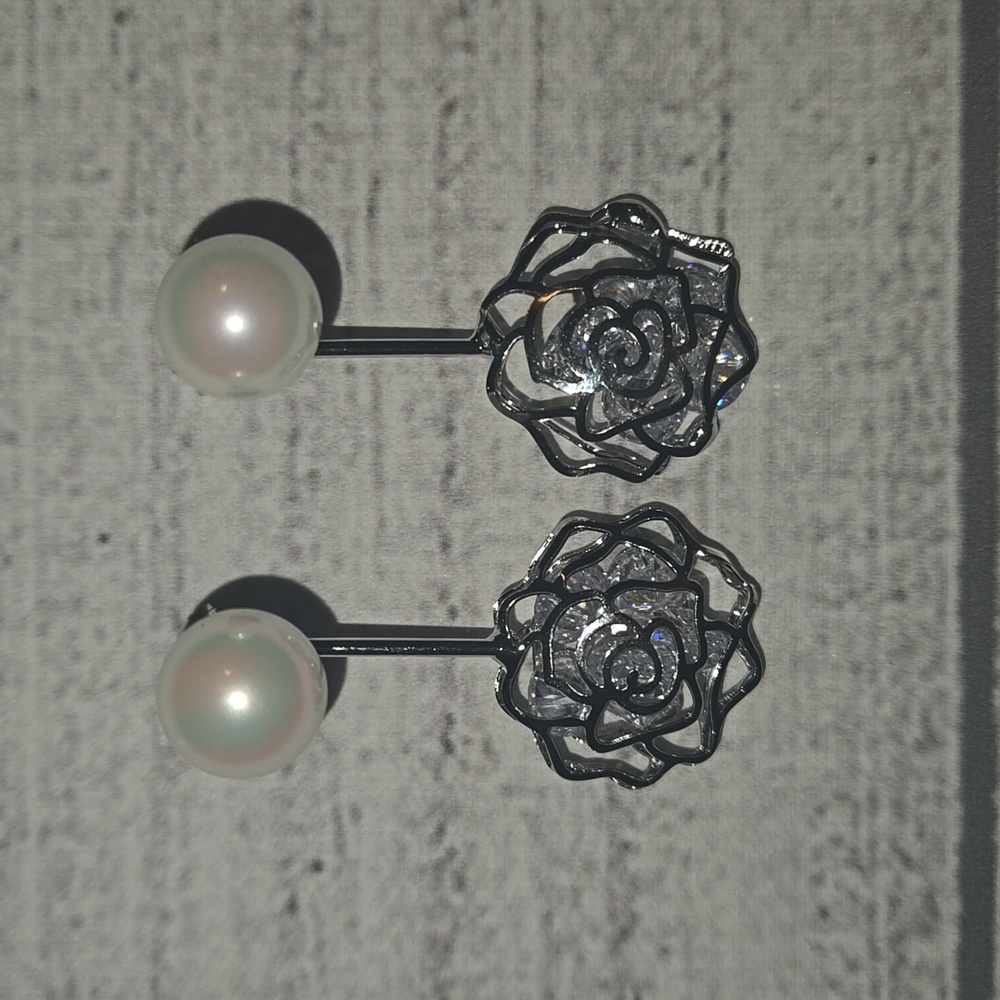 18K White Gold Plated Sterling Silver Shell Pearl & Swarovski Drop Earrings